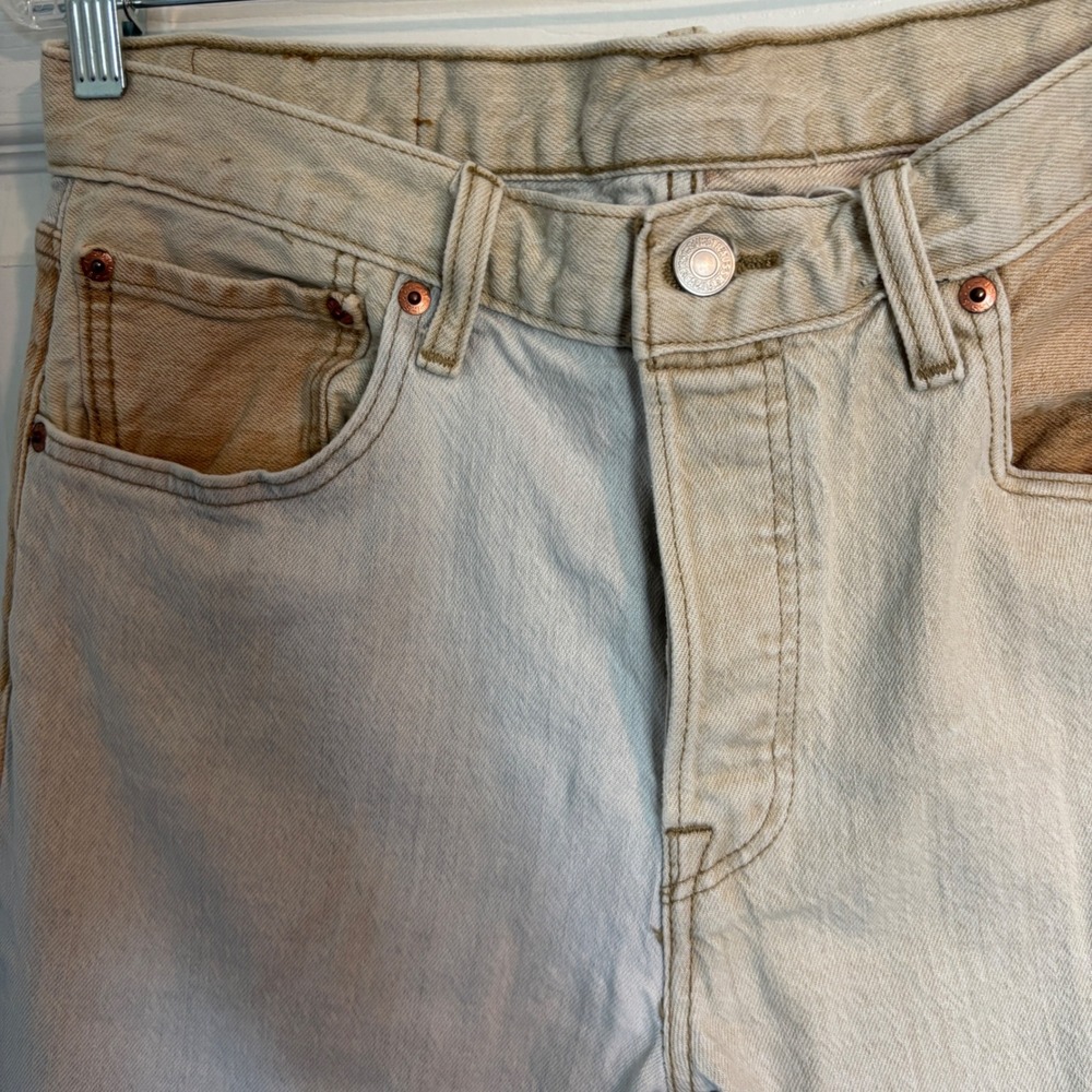 Levis 501 Men's Original Fit Two Tone Colorblock Jeans Tan Light Wash 33x34 - Picture 3 of 15